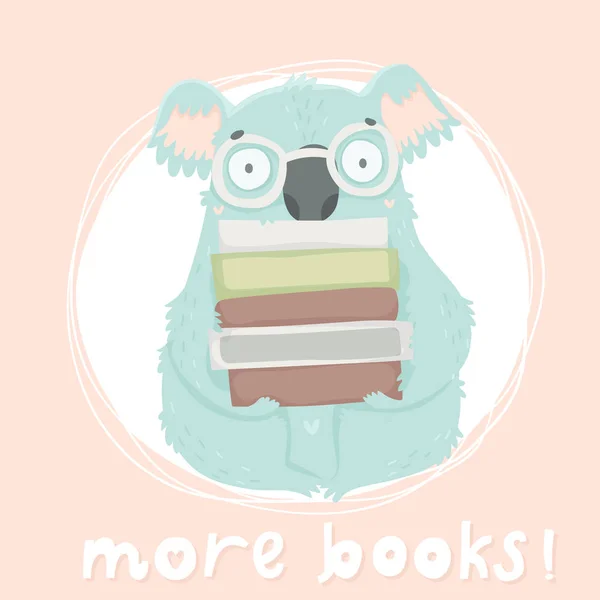 Vector Illustration Cute Koala Books — Stock Vector