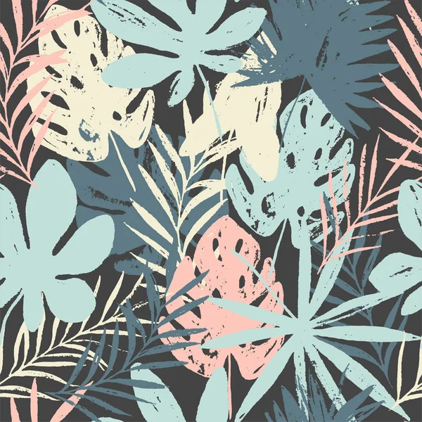 Romantique Motif Floral Sans Couture Avec Des Feuilles Tropicales — Image vectorielle