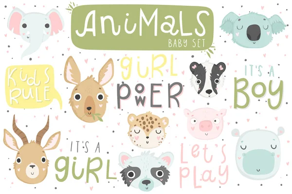 Aranyos Állatok Elszigetelt Illusztráció Betűkkel Gyermekek Számára Vektorkép Tökéletes Óvodai Jogdíjmentes Stock Illusztrációk