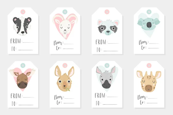 Collectie Van Redy Tags Gebruiken Lable Set Met Schattige Dieren Rechtenvrije Stockvectors