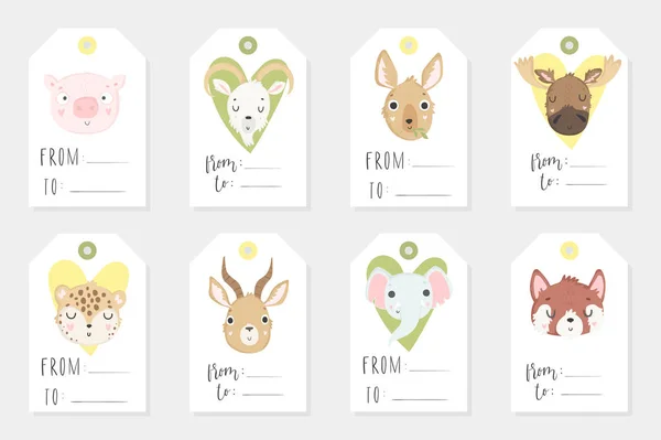 Kolekcja Redy Używać Tagów Zestaw Cute Zwierząt Ręcznie Rysowane Napis Ilustracja Stockowa