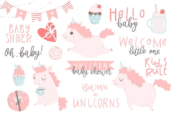 Baby Shower Icons Set Vector Graphics