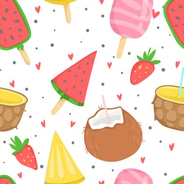 Dondurma ile yaz dikişsiz desen. Ambalaj kağıdı, kumaş, duvar kağıdı, arka plan tasarımı.