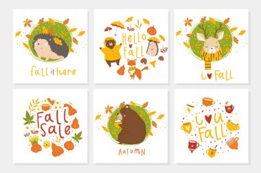 Renkli sonbahar illüstrasyon. Vektör kümesi