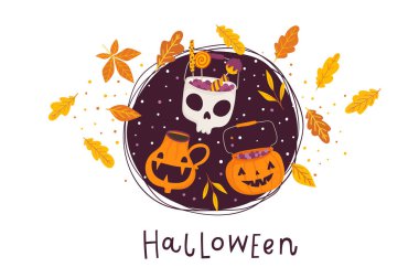 Vektör illüstrasyon. Cadılar Bayramı tatil kartı