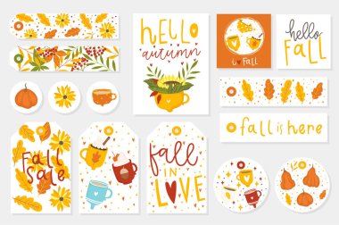 Renkli sonbahar etiketleri. Vektör çizimi 