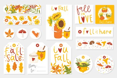 Renkli sonbahar etiketleri. Vektör çizimi 