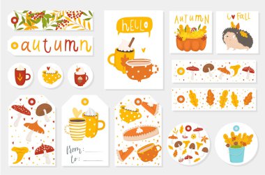 Renkli sonbahar etiketleri. Vektör çizimi 