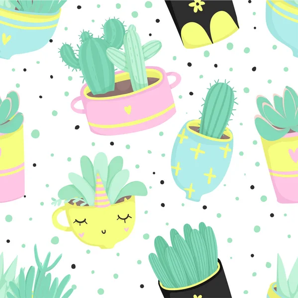 Cute Motyw Lato Wektor Ilustracji Kaktusów Tle — Wektor stockowy