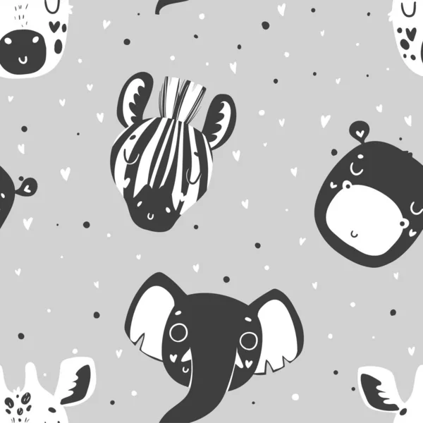 Mignon Scandi Noir Blanc Motif Sans Couture Avec Des Animaux — Image vectorielle