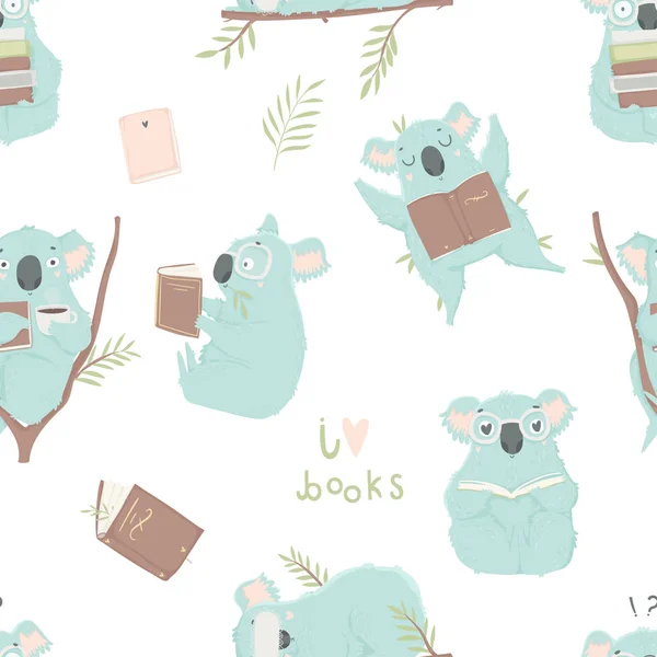 Koala Bleu Drôle Illustrations Dessinées Main Modèle Sans Couture Parfait — Image vectorielle