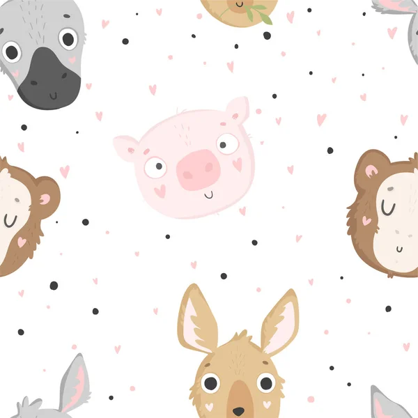 かわいい赤ちゃんの動物シームレスなパターン 子供服のための保育園孤立したイラスト 手描きのボーホイメージ 電話ケースデザイン 保育園ポスター はがきに最適 — ストックベクタ