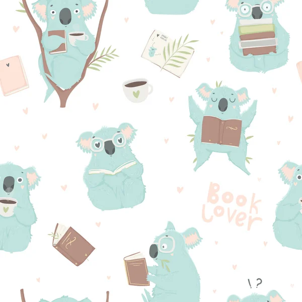 Funny Blue Koala Handritade Illustrationer Sömlös Mönster Perfekt För Omslagspapper — Stock vektor