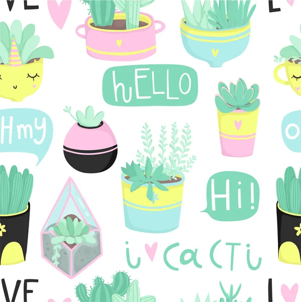 Leuke Zomer Thema Vector Illustratie Van Cactussen Achtergrond — Stockvector