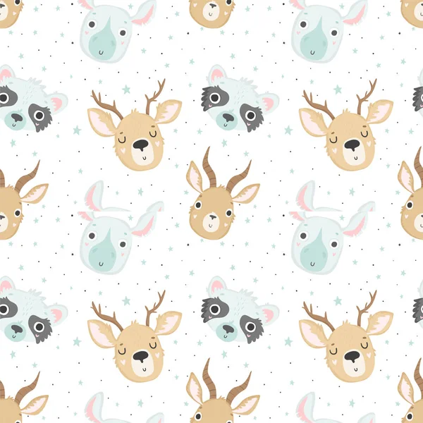 Cute Baby Animals Seamless Pattern Nursery Isolated Illustration Children Clothing — Stock Vector