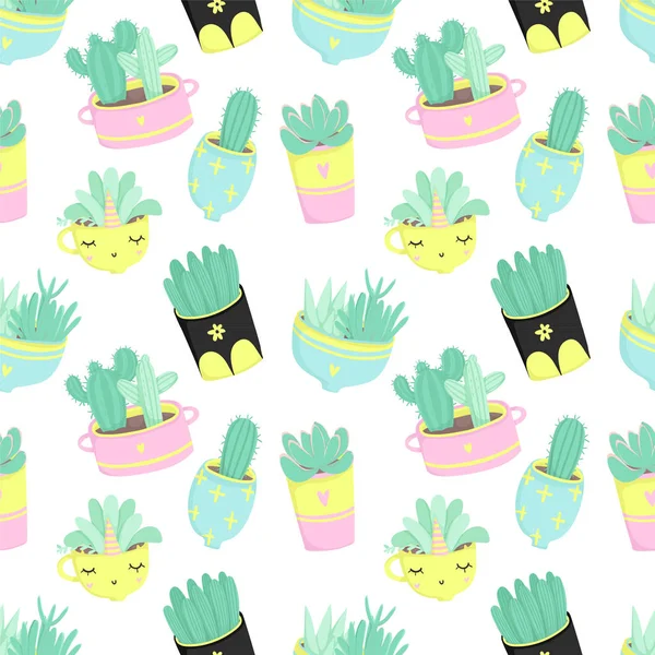 Krásný Letní Motiv Vektorová Ilustrace Kaktusů Pozadí — Stockový vektor