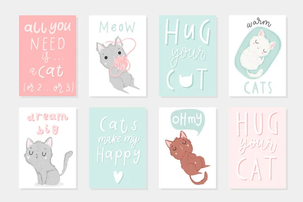 Conjunto Divertidos Gatos Dibujos Animados Lindo Vector Ilustración — Vector de stock