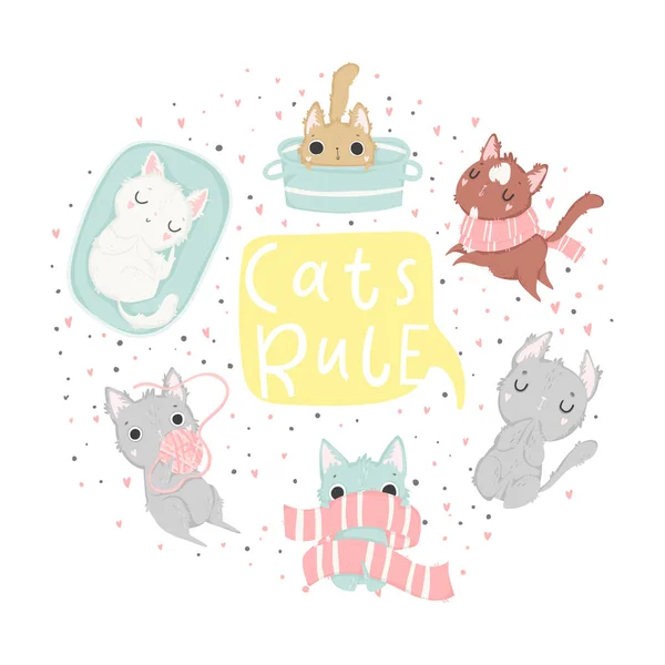 Śmieszne Koty Kreskówki Cute Ilustracji Wektorowych Koty Rure — Wektor stockowy