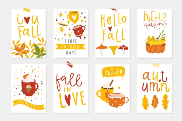 Colorful Autumn Cards Set Vector Illustration — Stock Vector