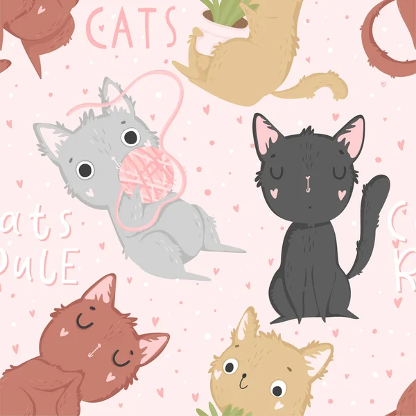Background Funny Cartoon Cats Cute Vector Illustration — Stock Vector