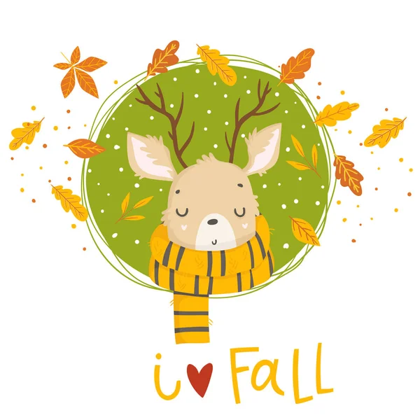 Farbenfrohe Herbstillustration Mit Hirschen Vektorillustration — Stockvektor
