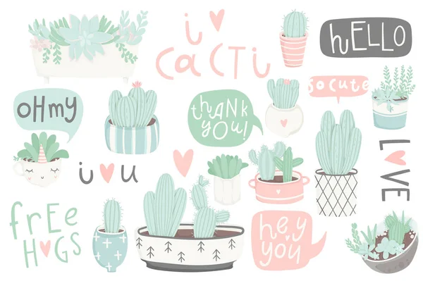 Mignon Thème Été Illustration Vectorielle Des Cactus — Image vectorielle