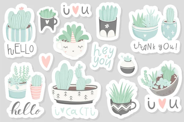 Cute Summer Theme Vector Illustration Cacti — Stock Vector