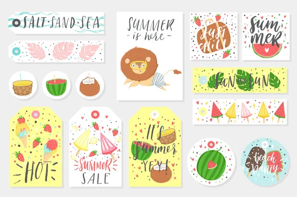 Summer Set Sale Gift Tags Labels Stickers Cards Fun Elements — Stock Vector