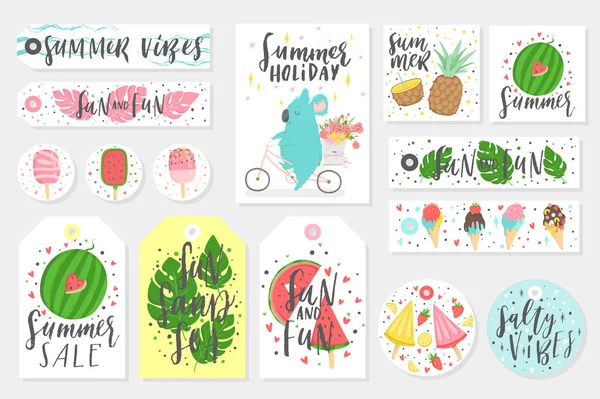 Zomer Set Van Verkoop Gift Tags Etiketten Stickers Kaarten Met — Stockvector