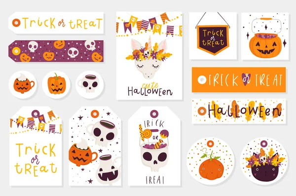 Vektor Illustration Halloween Kort Set — Stock vektor