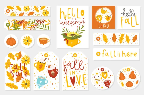 Renkli sonbahar etiketleri. Vektör çizimi 