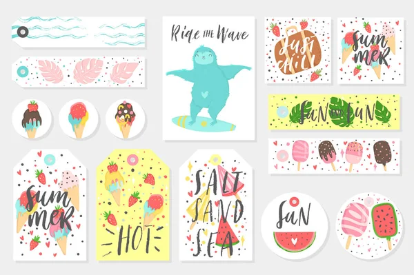 Conjunto Venta Verano Etiquetas Regalo Etiquetas Pegatinas Tarjetas Con Elementos — Vector de stock