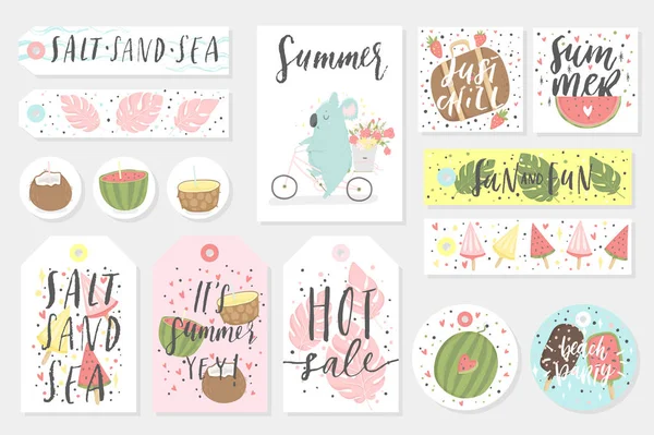 Summer Set Sale Gift Tags Labels Stickers Cards Fun Elements — Stock Vector