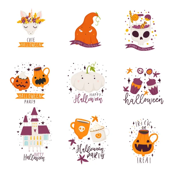 Ilustração Vetorial Cartões Halloween Definidos —  Vetores de Stock
