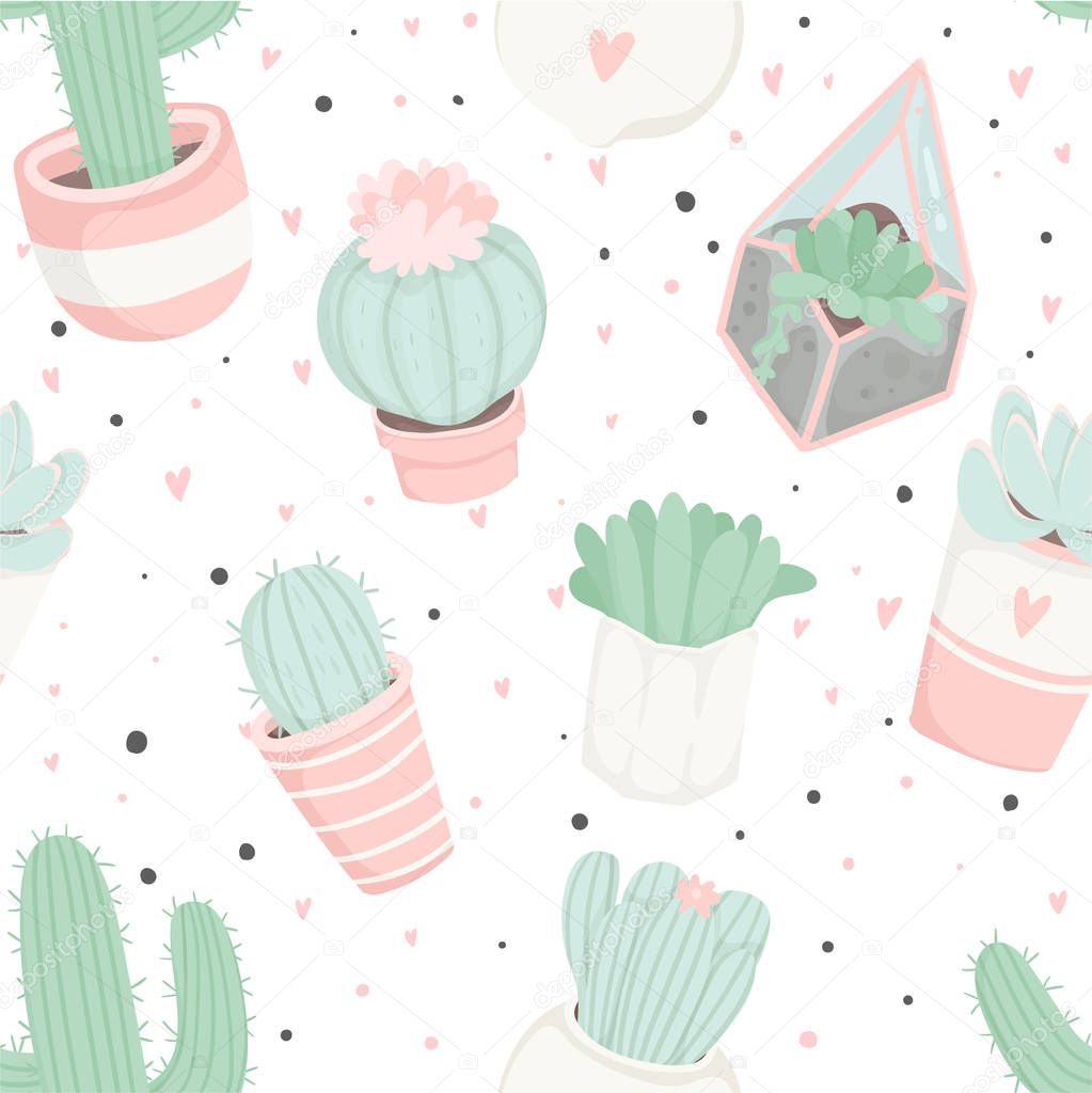 Cute summer theme. Vector illustration of cacti. Background 