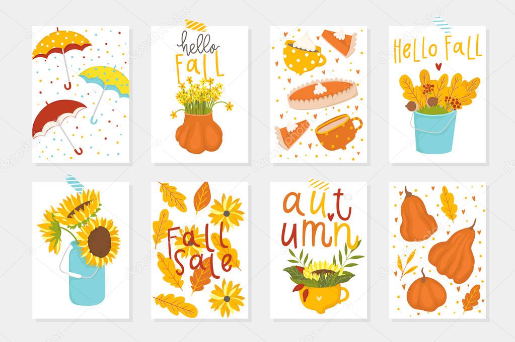 Colorful autumn cards set. Vector  illustration