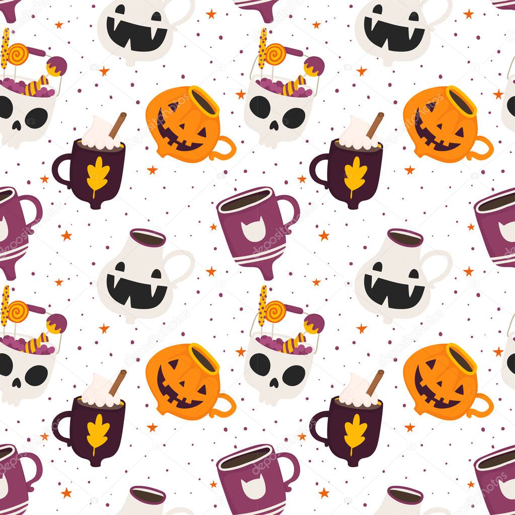 Vector illustration.  Halloween cups background