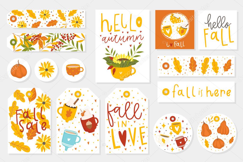 Colorful autumn tags. Vector illustration 
