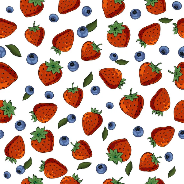 浆果的无缝质地 各种草莓 素描食物 矢量插图 — 图库矢量图片