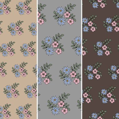 Farklı arka planlarda dalları ile çiçek deseni.