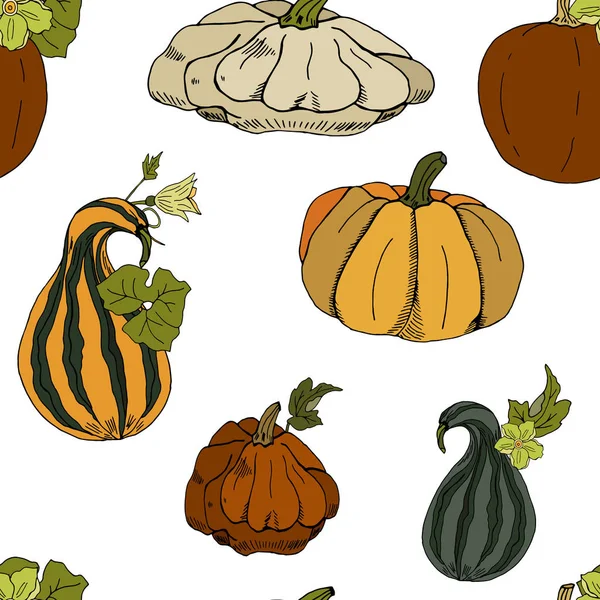 Seamless Pattern Autumn Pumpkins White Background Ideal Design Fabric Packaging — Stock Vector