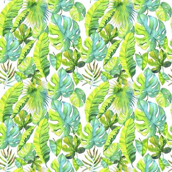Watercolor tropical floral illustration set with green leaves for wedding stationary, greetings, wallpapers, fashion, backgrounds, textures — Stock Photo, Image