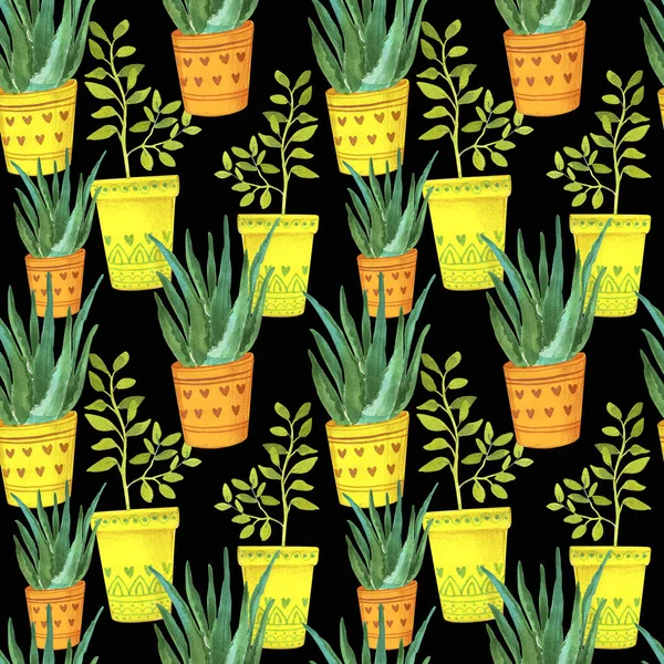 Nahtloser Hintergrund mit Aquarell-Kaktus und saftig. Aquarell-Illustration für Textilien, Stoff und Muster. — Stockfoto