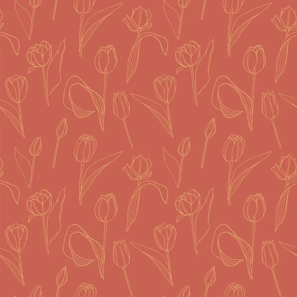 Vector Sin Costuras Patrón Retro Colorido Con Flores Tulipán Dibujadas — Archivo Imágenes Vectoriales