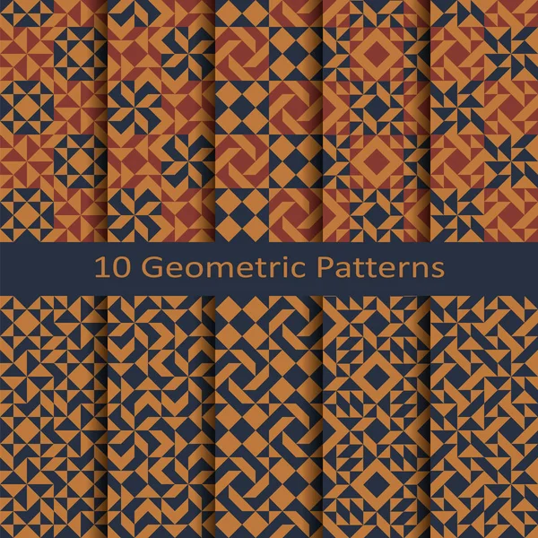 シームレスなベクトルの幾何学的なカラフルなパッチワークのパターンのセットです パッケージ カバー テキスタイル デザイン — ストックベクタ