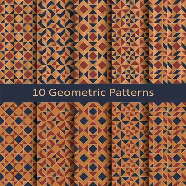 Zestaw Dziesięciu Wektor Geometryczne Kolorowe Mozaiki Wzorce Projekt Dla Pakietu — Wektor stockowy