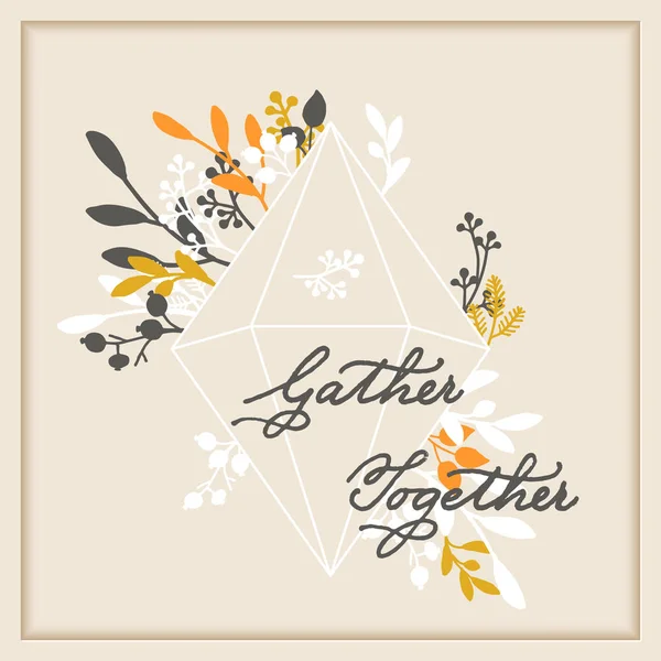 vector holiday thanksgiving cards template with handwriting gather together and leaf wreath. design for gift cards, print, backgrounds