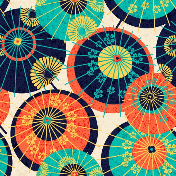 Motif Vectoriel Sans Couture Avec Des Parapluies Japonais Traditionnels Colorés — Image vectorielle