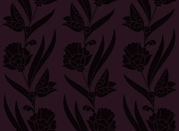 Seamless vector dark violet pattern with flowers. seamless template in swatch panel. design for print, woodblock, textile — Stock Vector