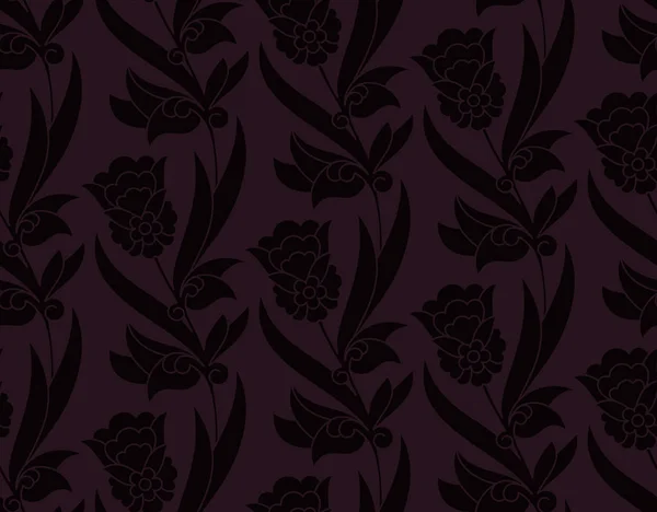 Seamless vector dark violet pattern with flowers. seamless template in swatch panel. design for print, woodblock, textile — Stock Vector